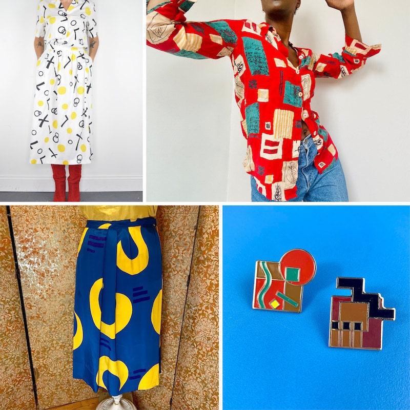 Outfits in the 80s with many abstract patterns