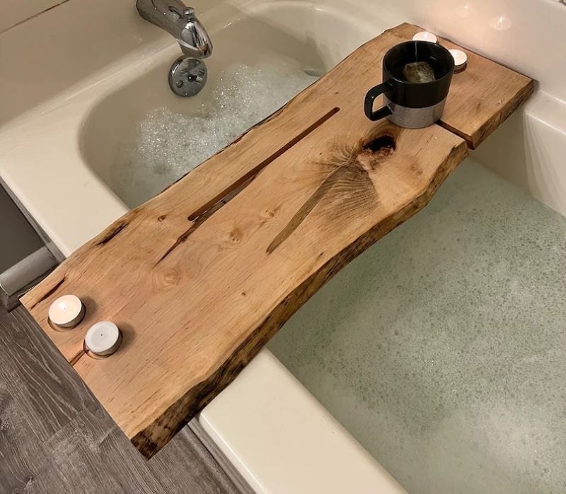 Live edge solid wood bath tray