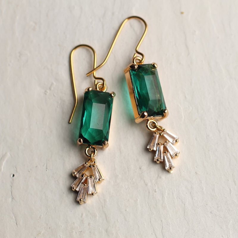 Art deco rectangle emerald earrings for May birthstone