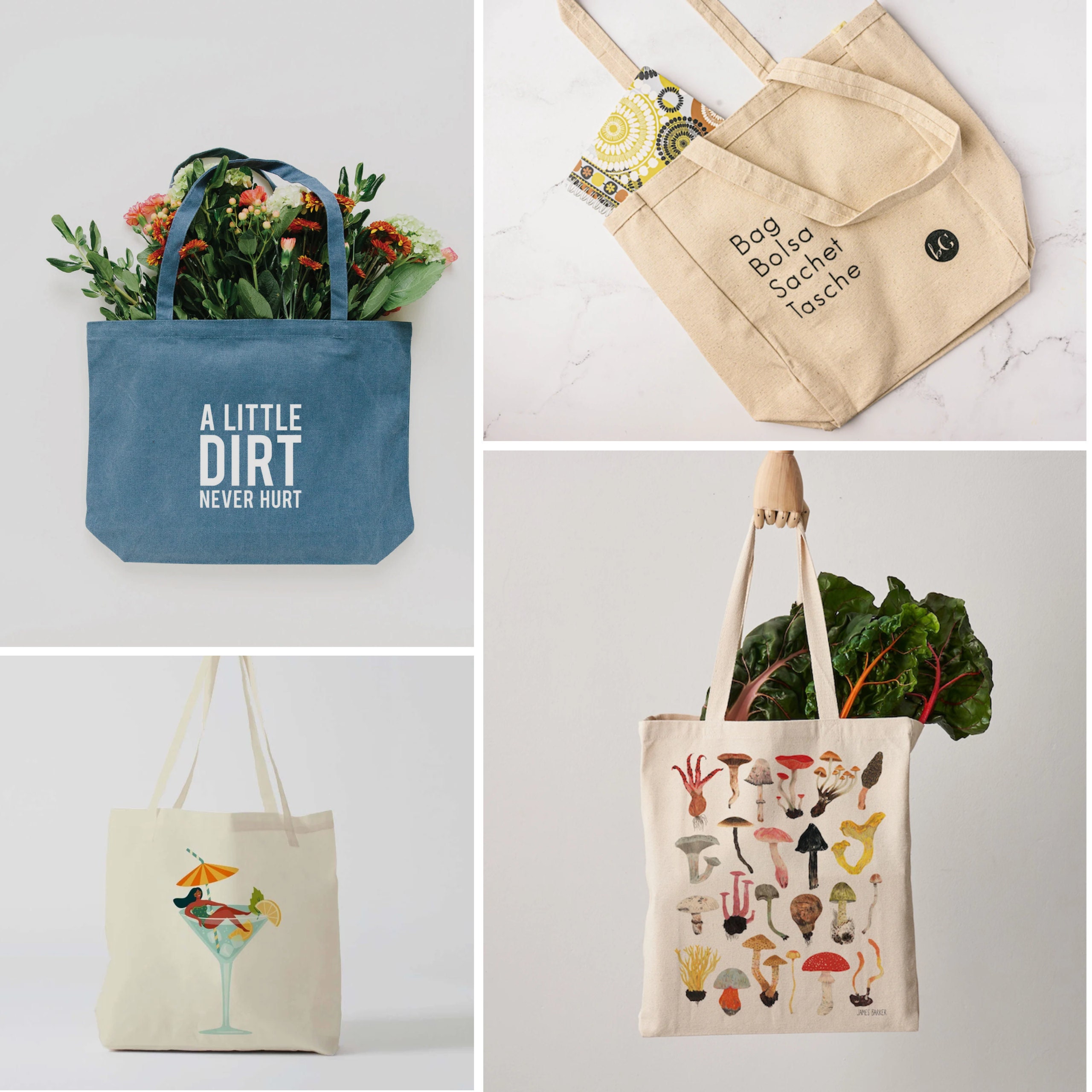A little dirt never hurt, canvas bag, mushroom print bag, food peper bag A little dirt never hurt, canvas bag, mushroom print bag, graphic print bag