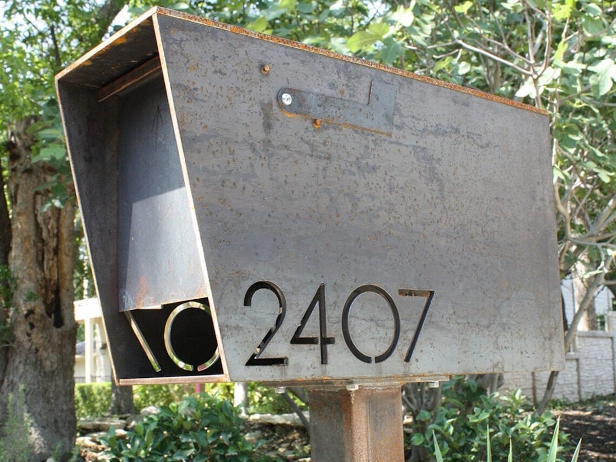 A unique mailbox from Etsy, handcrafted in a modern industrial style.