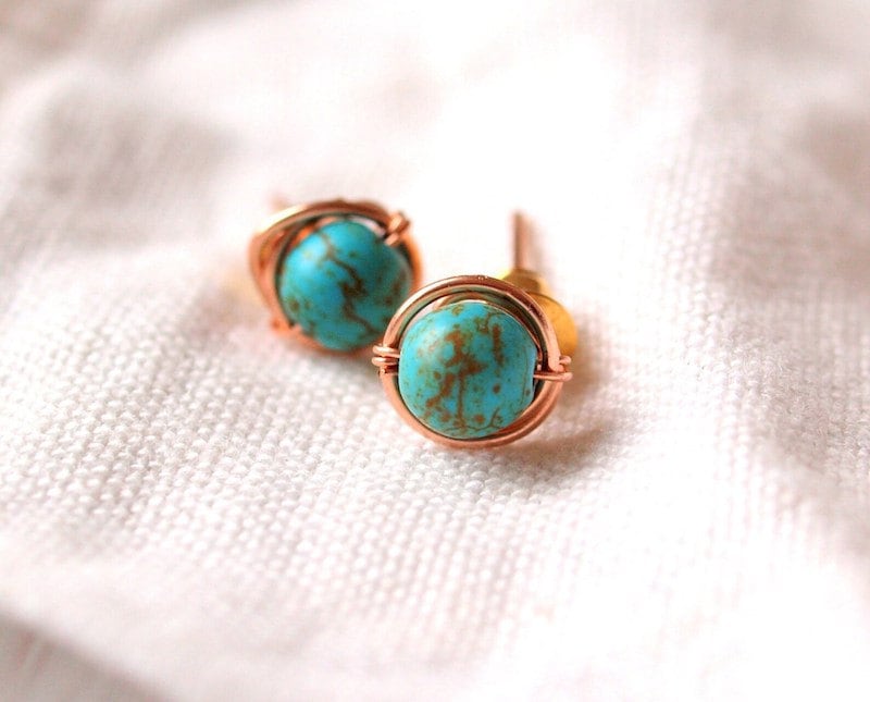 Round stud turquoise earrings