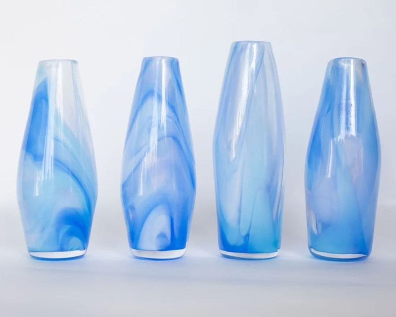 Blue pencil blown glass vase