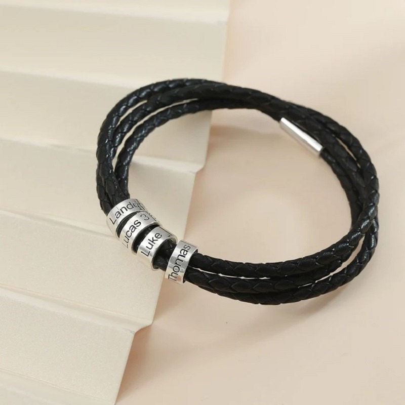 Best gift for new dads - leather name bracelet