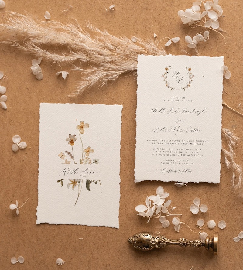 Deckle edge wildflower wedding invitations from Etsy