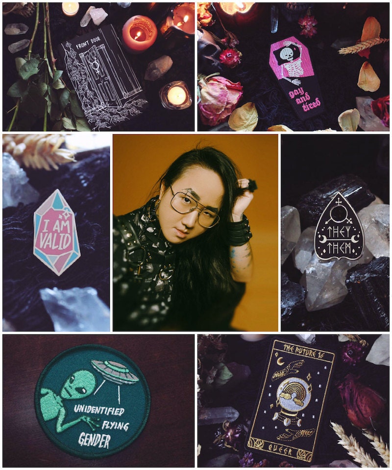 A collage of accessories from GRRRL Spells pictured alongside designer En Tze Loh