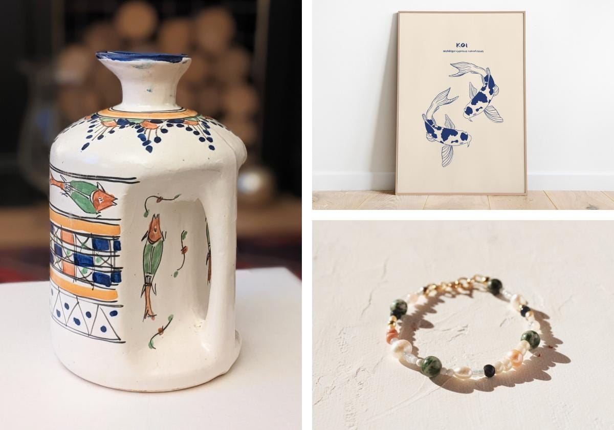 Ceramic vase with fish, maritime decor