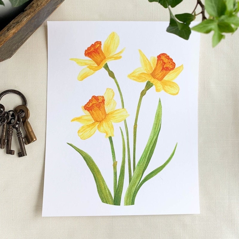 A watercolor daffodil art print from Etsy.