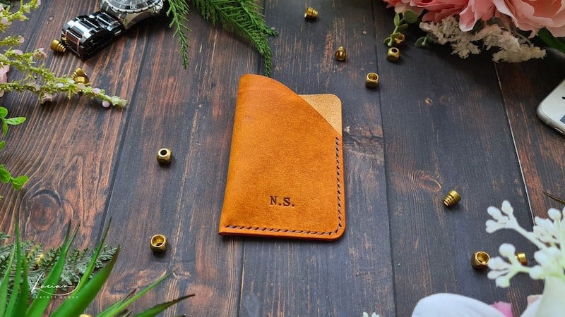 Best thin wallet: monogrammed leather card wallet