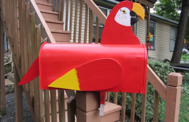 Parrot shaped mailbox on Etsy