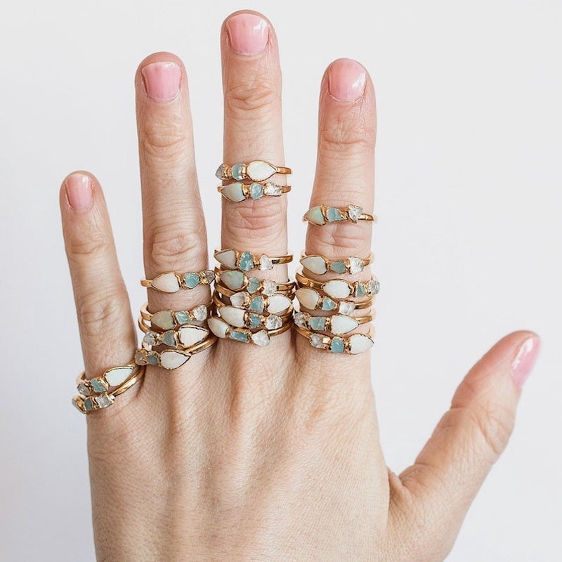 #Opal and aquamarine stacking rings from Etsy