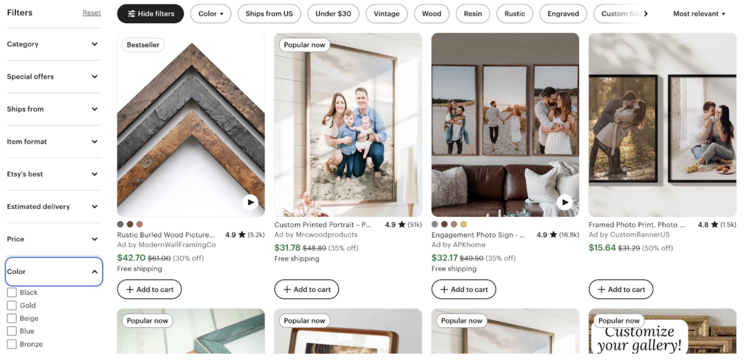 Filters can be seen on the left side after a search query