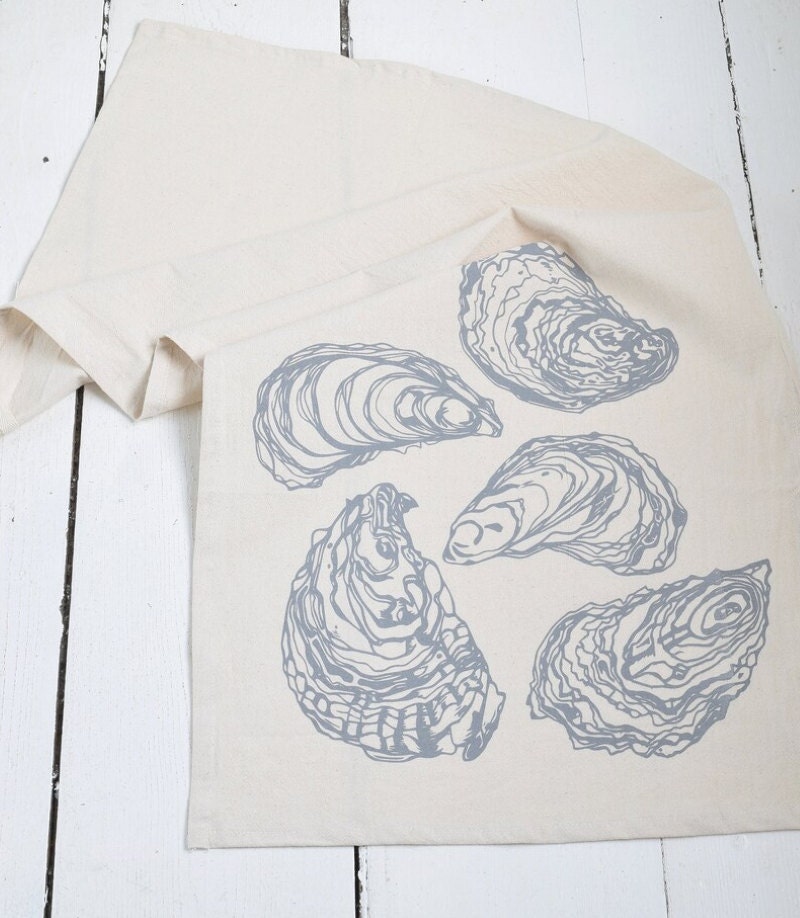 Oysters printed tea towel