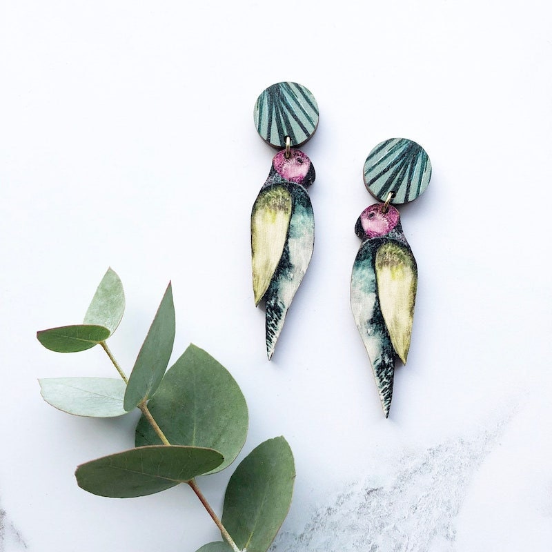 Parrot earrings from Etsy