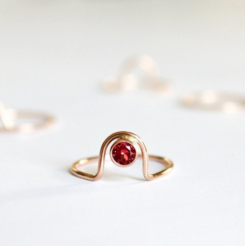 Modern arched ruby ring from Etsy