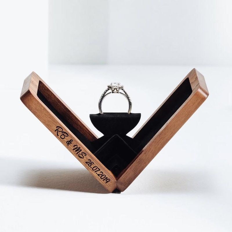Thin Rotating Engagement Ring Box from Woodsbury on Etsy