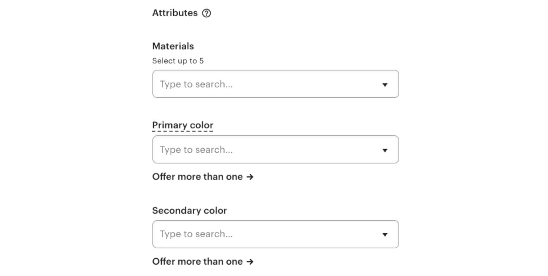 Sellers can fill in these attributes, or leave them blank and continue through the listing process