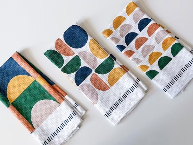 Set of 3 bright printed kitchen towels