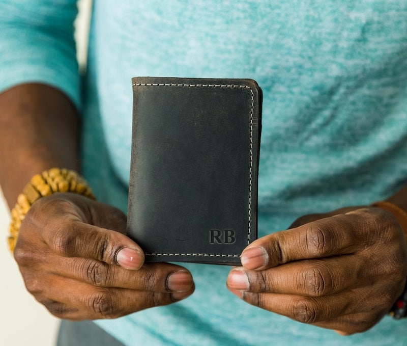 Personalized graduation gift for men - monogrammed leather wallet