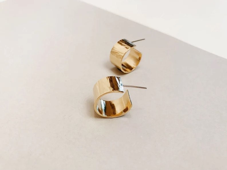 Hammered brass huggie hoop earrings
