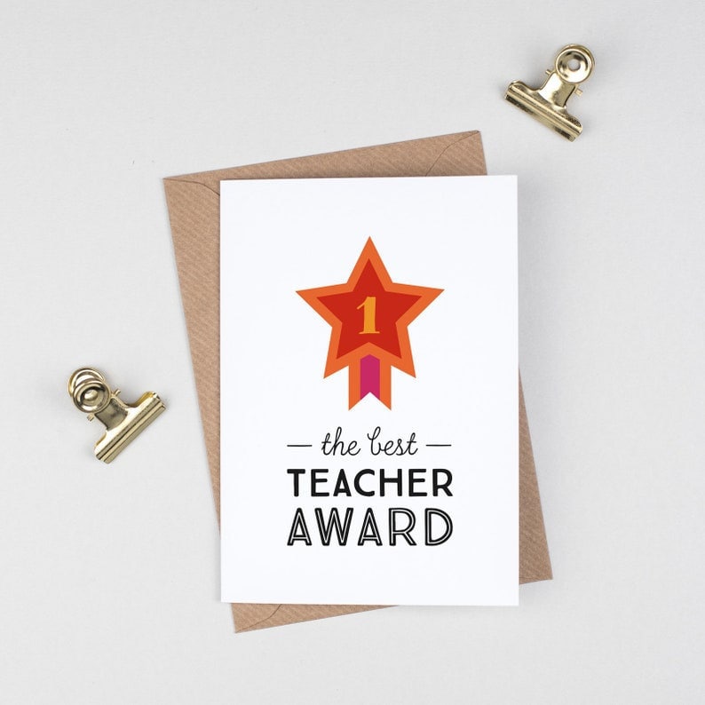 Best Teacher Award card for teachers from Etsy