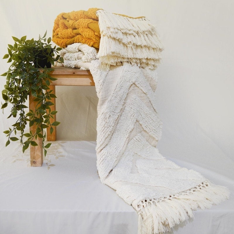 Off-white tufted throw from Etsy seller VLiving