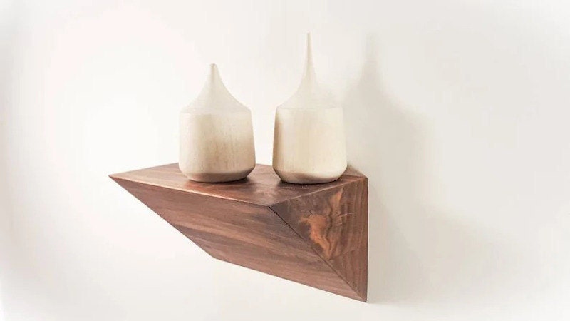 Unique floating shelf - wood wedge shelf