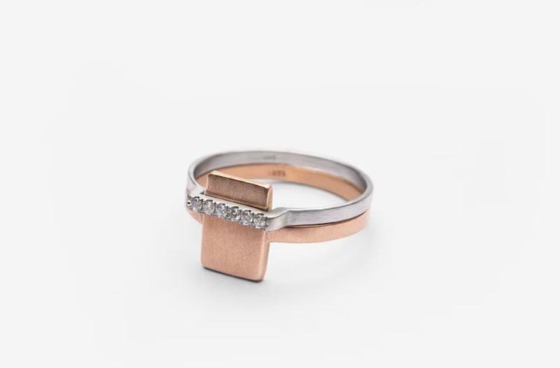 Modern unique engagement rings: geometric bridal set