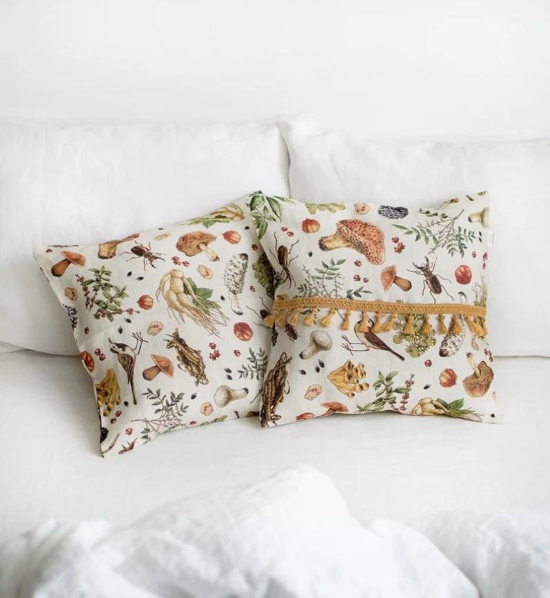 Mushroom printed linen pillowcase