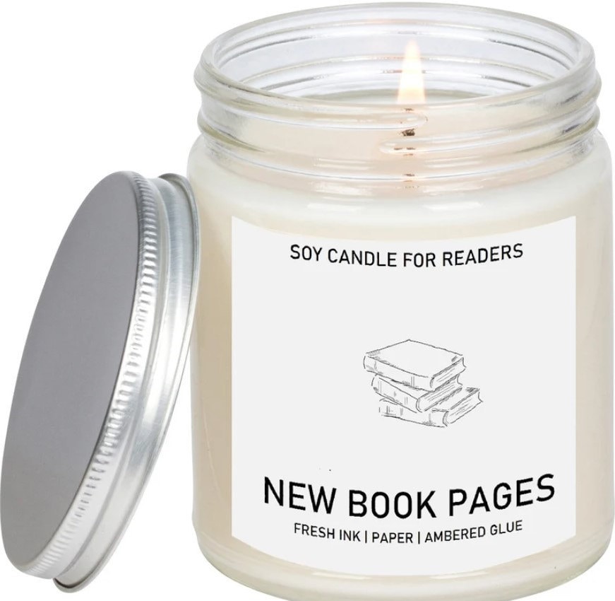 Soy candle with new book pages smell