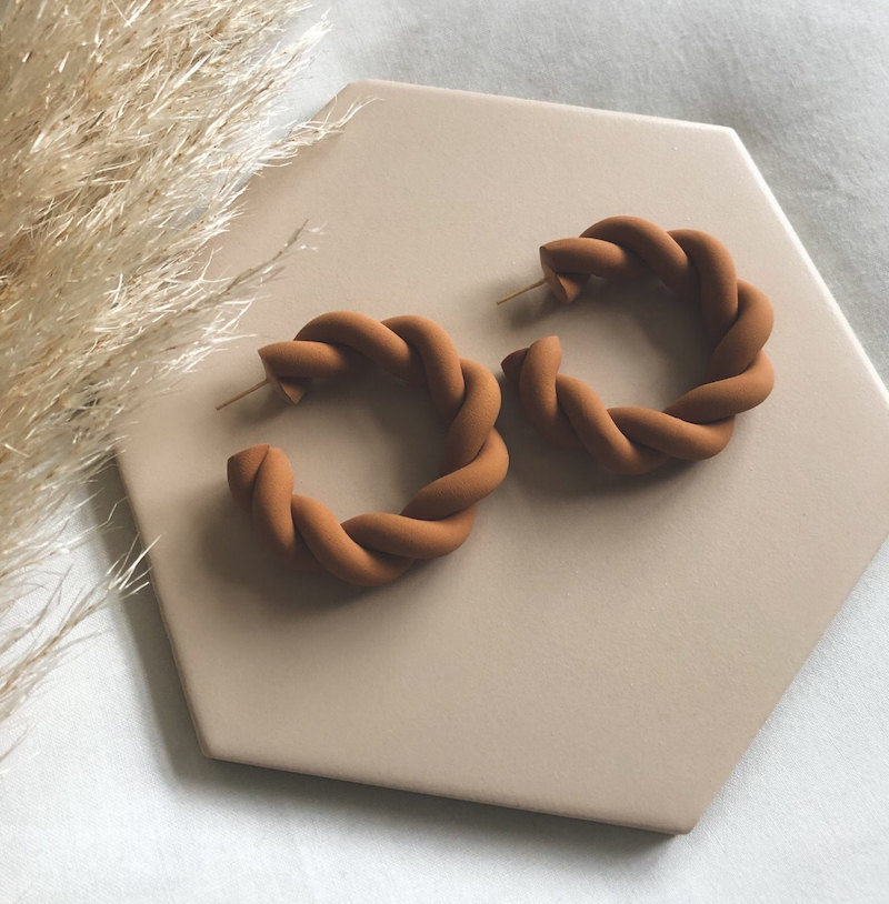 Handcrafted clay twist hoop earrings