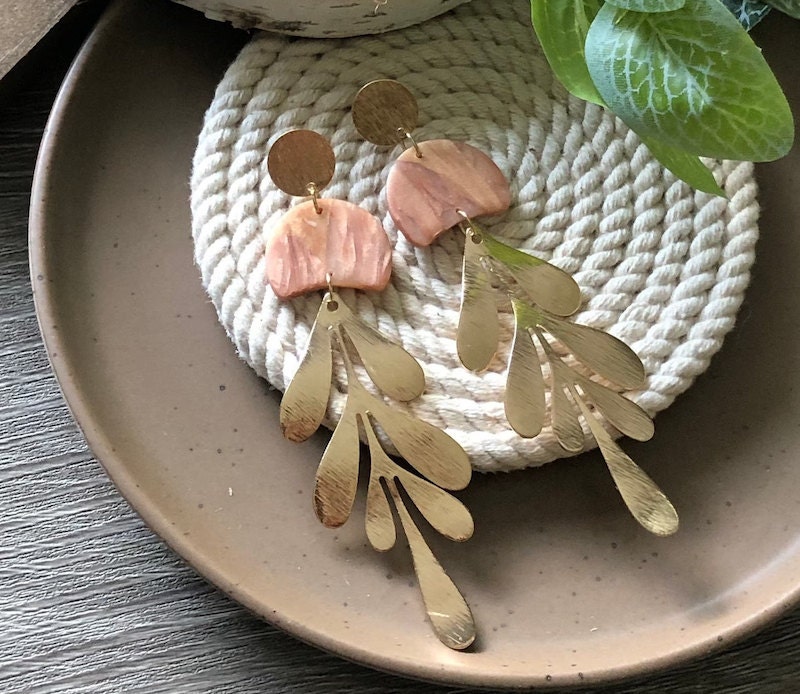 Rose gold leaf dangle earrings