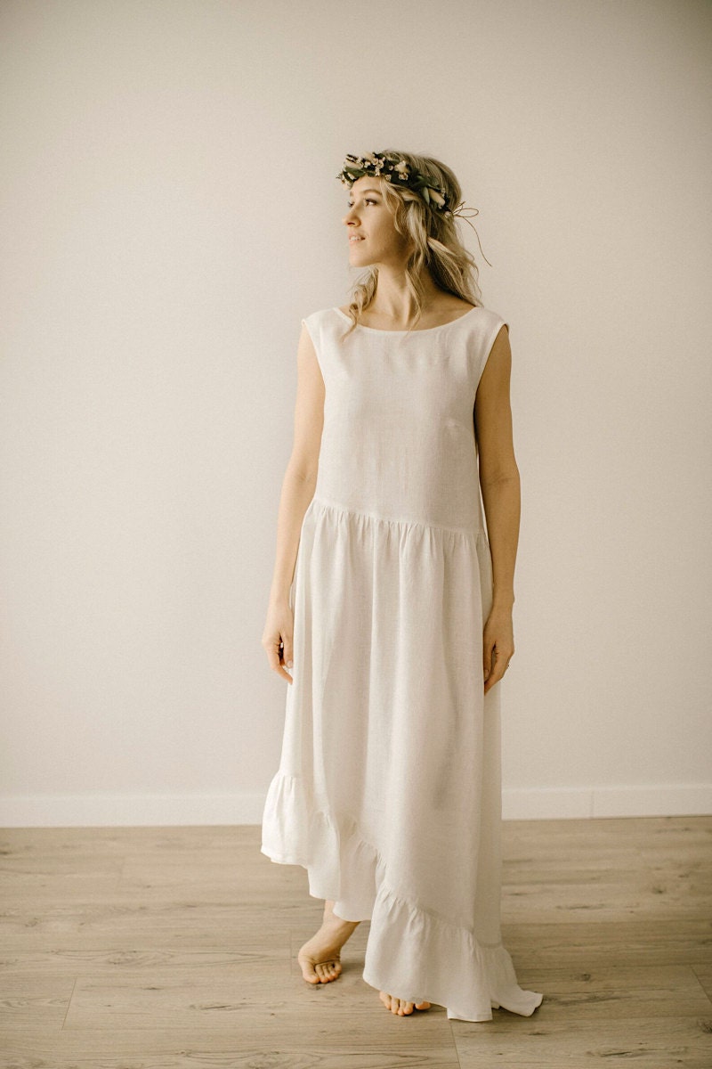 white christmas dresses Beach Open Back Casual Wedding Dresses Court Train Mermaid / Trumpet Satin Simple Boho Bridal Gowns QW2361 US8 / White main image 1
