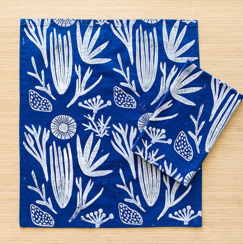 Screen printed linen napkins from Etsy