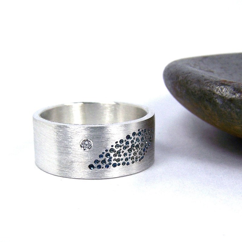 Wide silver ring with diamond from Etsy