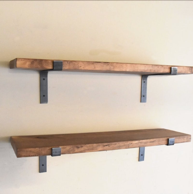 Rustic farmhouse shelves for a home bar from Etsy