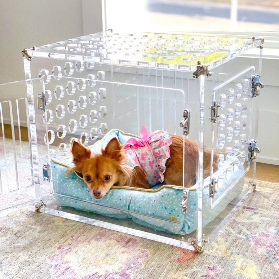 Small clear acrylic dog kennel