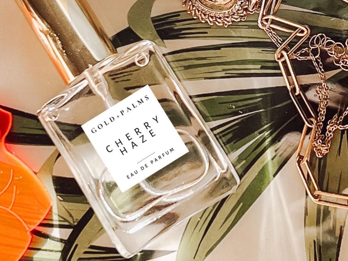 A cherry haze scented perfume from Gold & Palms Atelier on Etsy. A cherry haze scented perfume from Gold & Palms Atelier on Etsy.