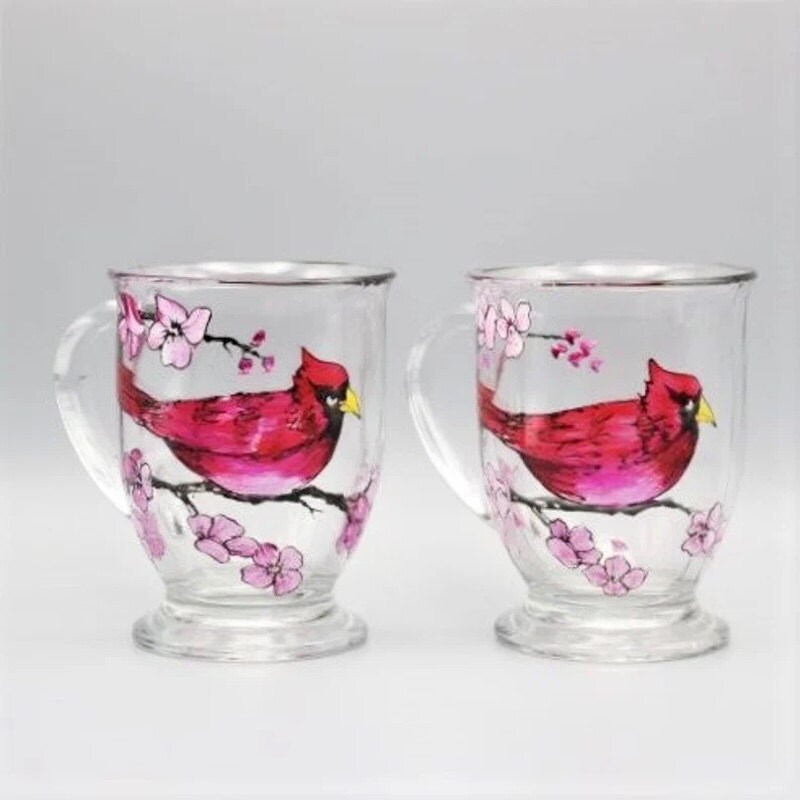 Handpainted glass mug set