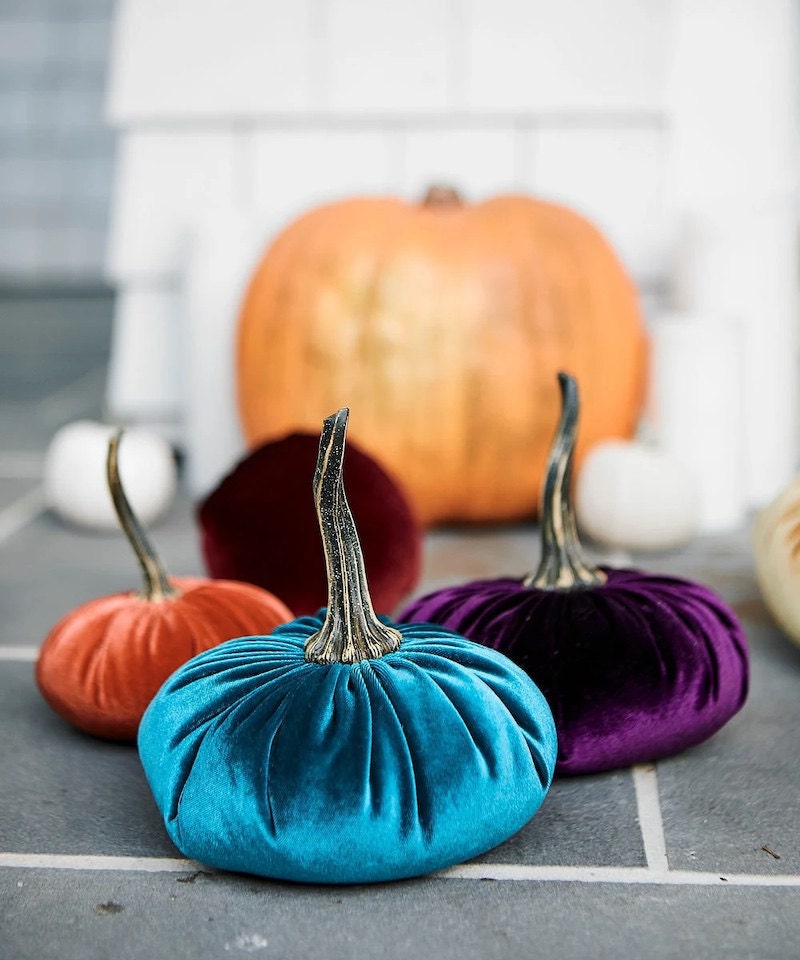 Halloween porch idea - add a group of velvet pumpkins