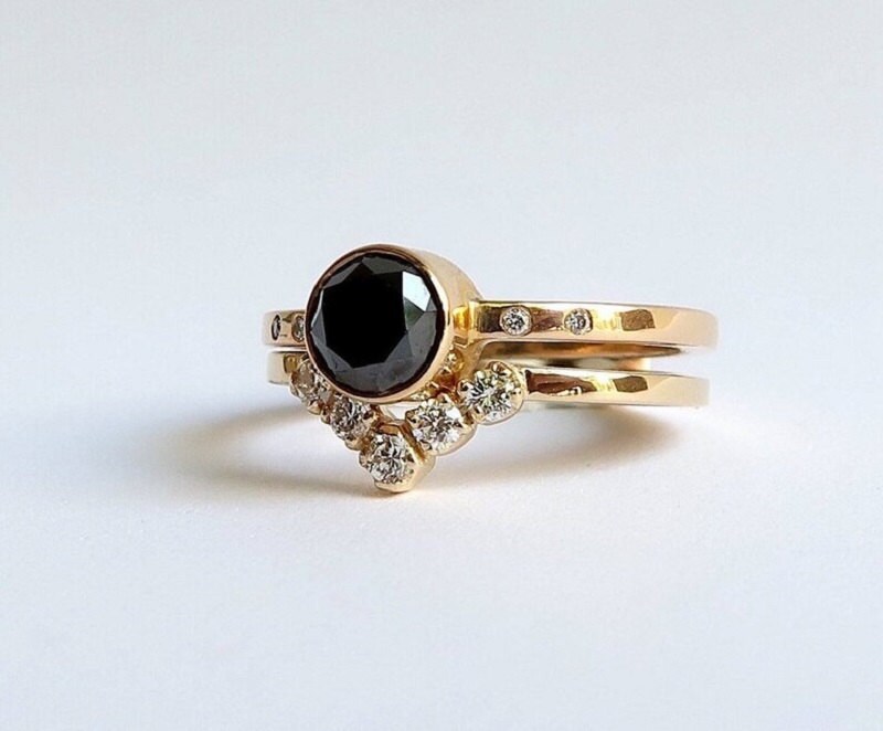 Solitaire black diamond ring
