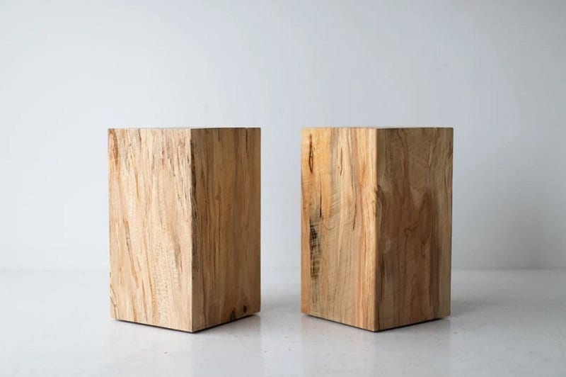 Square reclaimed wood tree stump bedside tables