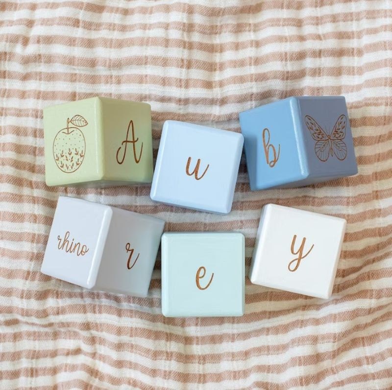 Baby name blocks on Etsy