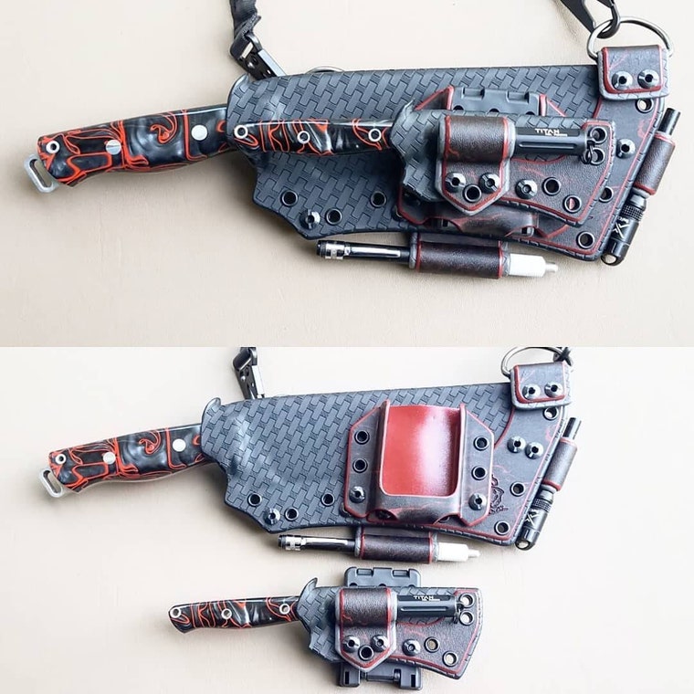 Blackbeard Iron - I made myself a kydex press from some scrap I had laying  around. So I can now offer kydex or leather sheaths. That's it in the  picture. Yes it's