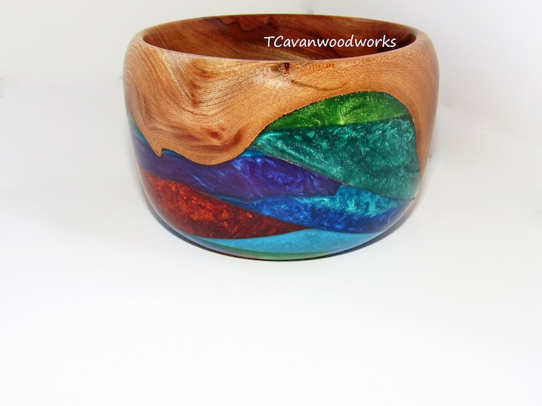 Resin Wood Art Sculpture Hollow Form Vessel Colorful Multi Colored Resin  Inlays Wood Turning Resin Inlaid Wood Wedding Gift Anniversary Gift 