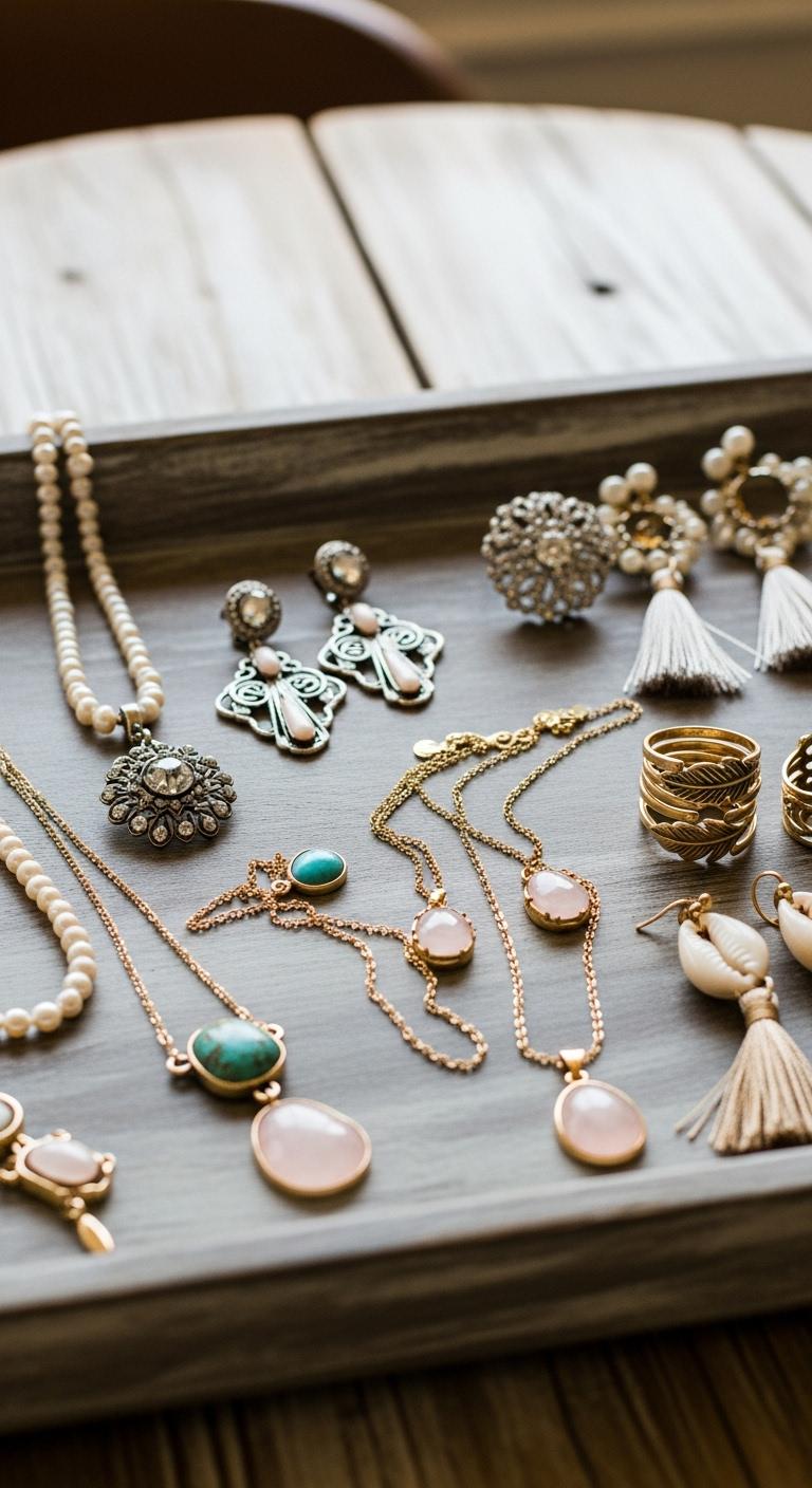 Vintage style bridal jewelry and boho style bridal jewelry in display case