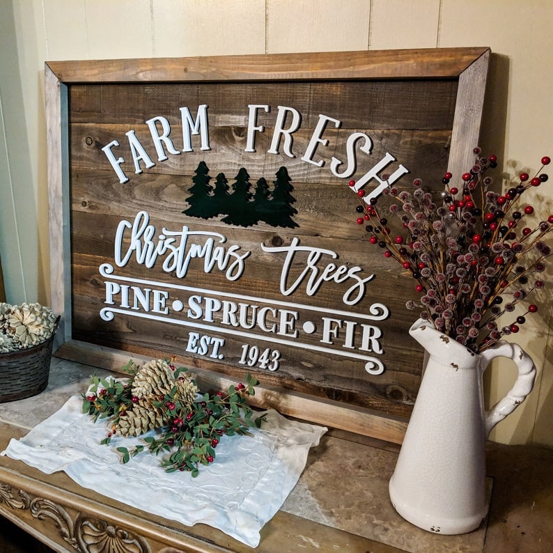 Farm Fresh Christmas Trees Wooden Sign