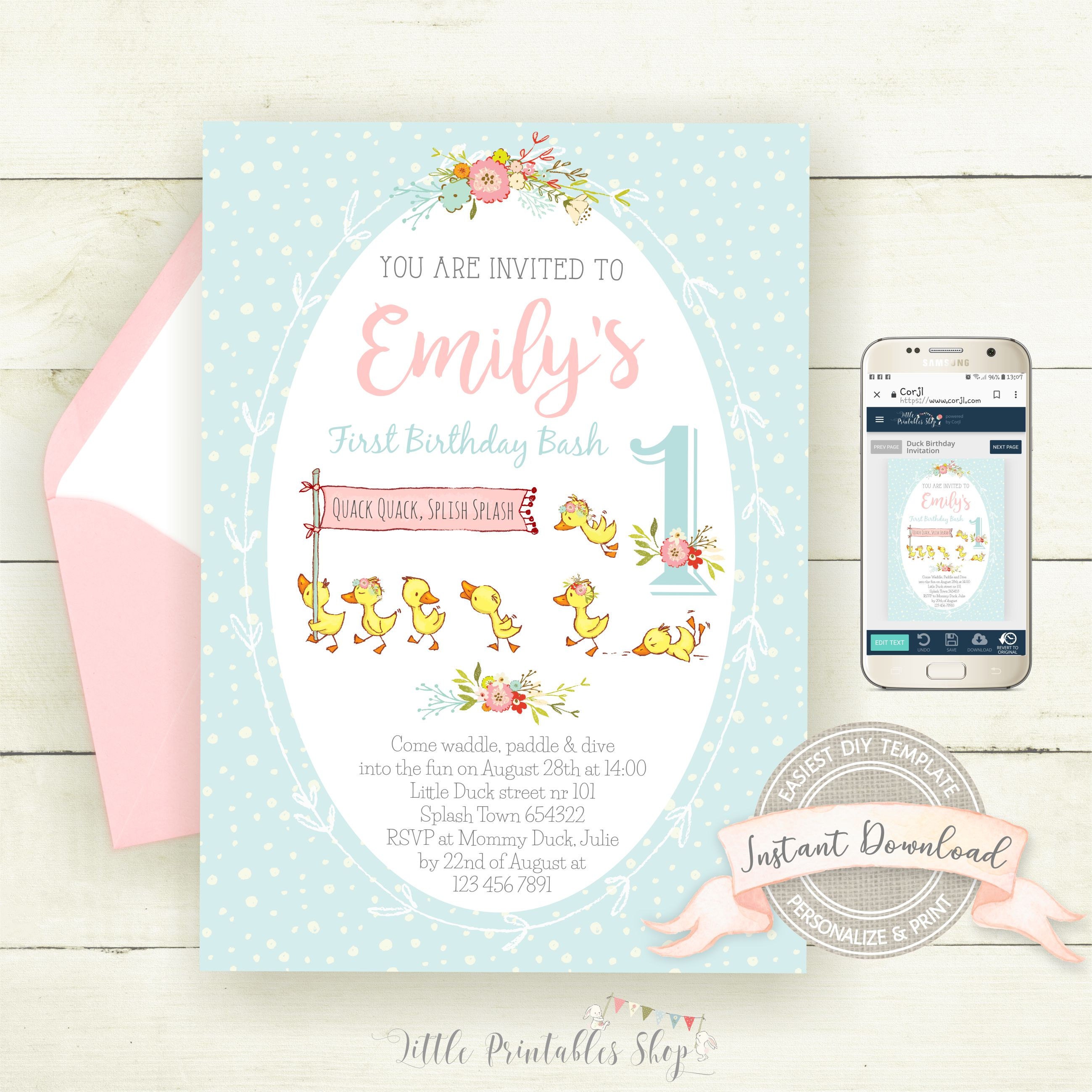 Rubber Ducky Birthday Party Invitation | Little Printables Shop | Rubber Ducky Party Ideas | Rubber duck Baby Shower Ideas | Rubber Duck Party Decor | Rubber Duck Party Favor | Rubber Duck Food Ideas