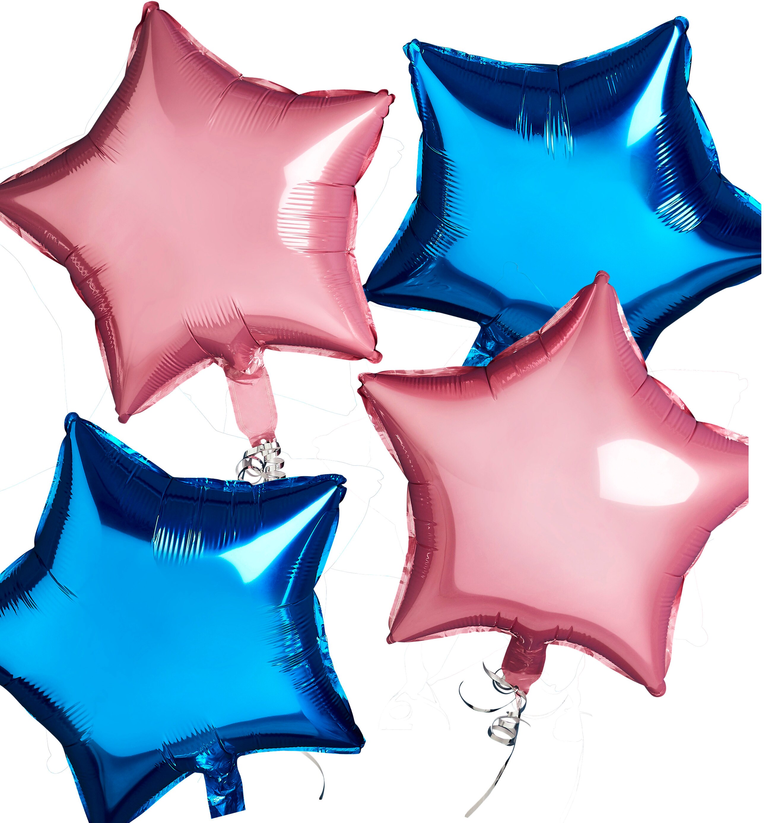star shaped pink and blue foil balloons