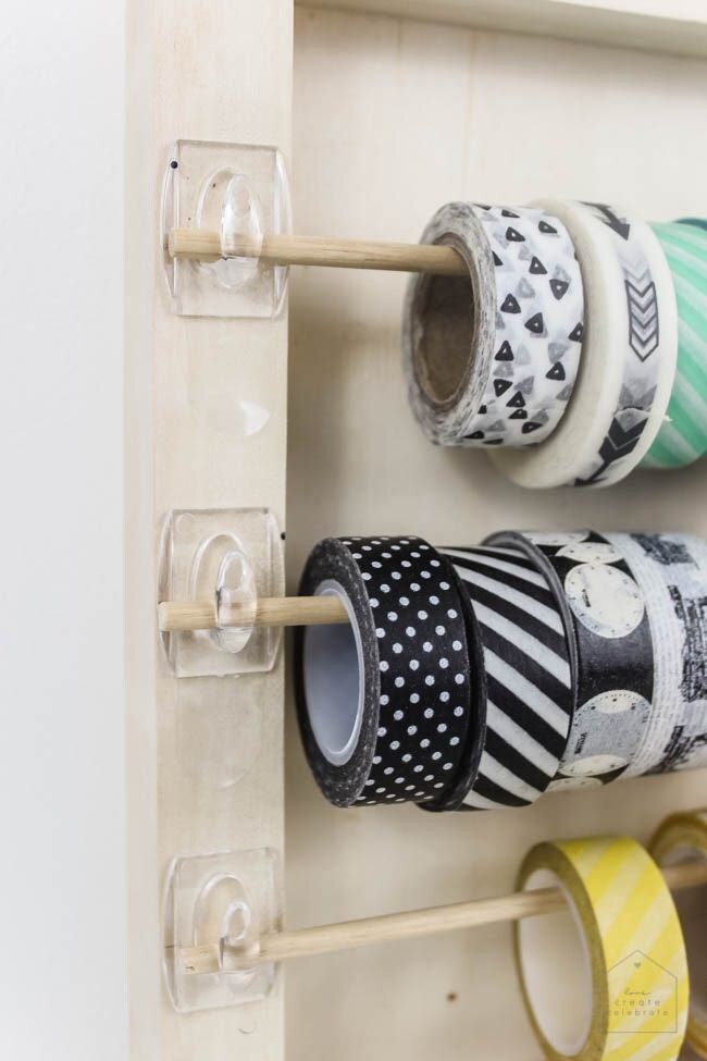 washi tape storage wooden dowl and command hooks